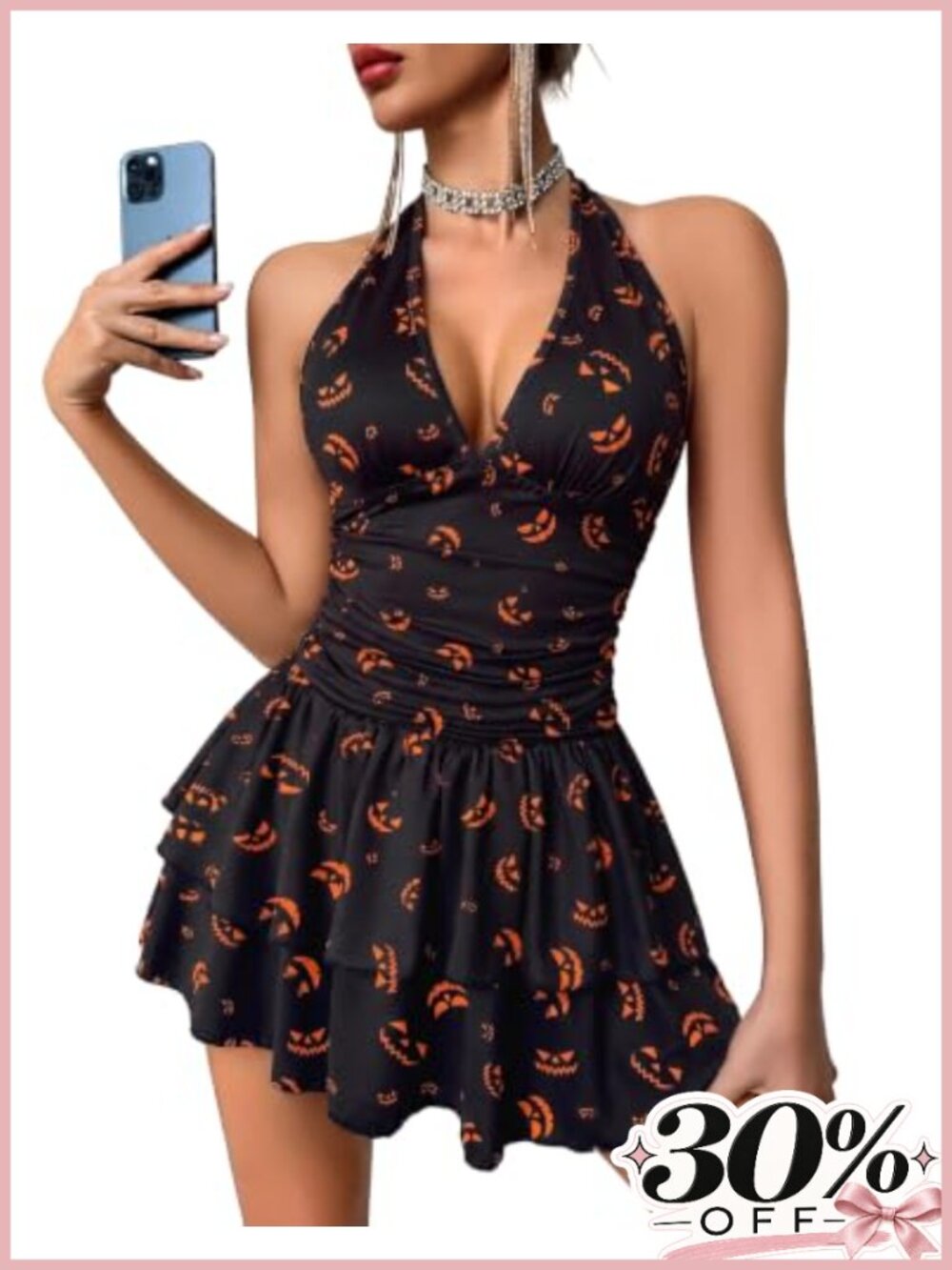 Women's V Neck Halter Mini Dress Short Party Dress